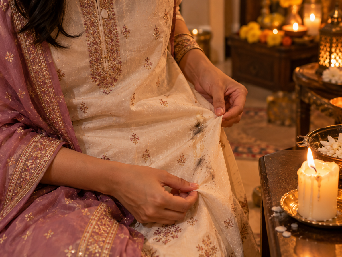 How to Remove Diya Wax & Oil Stains from Clothes After Diwali Puja