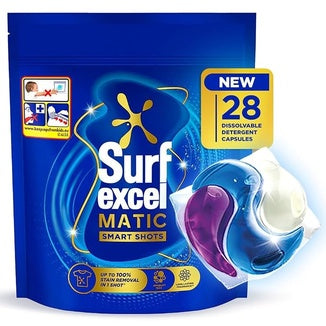Surf Excel Matic Smart Shots pack of 28 dissolvable detergent capsules