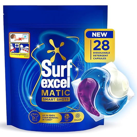 Excel 3 in 1 Smart Shots Unit Dose Liquid Detergent Pack of 28 Count for Both Front Load and Top Load Washing Machines